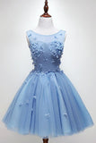 handmade bow light blue homecoming dress tulle graduation dress