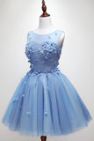 handmade bow light blue homecoming dress tulle graduation dress