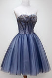 Sweetheart Beading Blue Homecoming Dress, Tulle Short Graduation Dress GM85