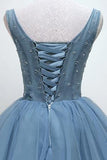 Princess Dusty Blue Floral Homecoming Dress, Cute Short Graduation Dress GM89