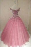 Sparkly off-shoulder ball gown prom dresses beaded evening dress mg282