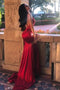 Spaghetti Straps Backless Prom Dress Mermaid Burgundy Long Evening Gown MG247