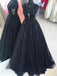 Sparkly long a line black prom dresses, v-neck sequins party dresses mg280