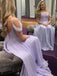 A-line lilac long prom dresses chiffon evening dress with beading mg276