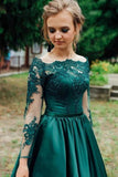 Off-shoulder lace long sleeves satin hunter prom evening dresses mg261