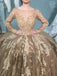 Vintage sheer neck ball gown prom dress, long sleeves evening dress mg283