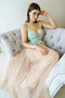 Deep V-neck Tulle Long Prom Dresses Lace Appliques Evening Gowns MG245