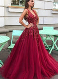 Sequins Beading V-neck Fuchsia Prom Dresses Long Party Dresses MP48