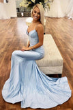 Backless Light Sky Blue Long Prom Dresses Mermaid Evening Party Dress MP40