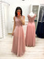 A-line V-neck Appliques Long Prom Dresses Chiffon Wedding Party Gown MP44