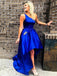 One-shoulder Royal Blue High Low Simple Prom Dresses With Beaded Pockets MP26