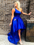 One-shoulder Royal Blue High Low Simple Prom Dresses With Beaded Pockets MP26