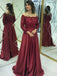 Modest Lace Long Sleeves Satin Burgundy Prom Evening Dresses MP65