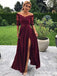 off shoulder 1 2 sleeves burgundy prom dress a line party gown with slit