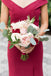 off the shoulder sheath burgundy simple bridesmaid dresses with split