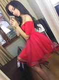 elegant off the shoulder short tulle red homecoming party dress