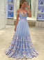 Off-the-Shoulder Tulle Butterfly Appliques Long Prom Dresses MP800