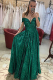 sparkly green sequins long prom dress off shoulder shiny evening gown