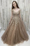 Princess Off Shoulder Champagne Lace Tulle Long Prom Dress, GP170