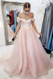 pink tulle princess long prom dress off the shoulder formal dress