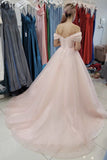 pink tulle princess long prom dress off the shoulder formal dress