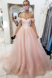 pink tulle princess long prom dress off the shoulder formal dress