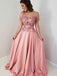 off shoulder appliques satin long prom dress pink formal gown