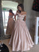 a line off the shoulder waist beaded satin long prom dresses