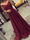simple satin burgundy long prom dress, a line formal evening gown mp995