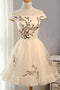 Off the Shoulder A-line Short Tulle Homecoming Dress with Appliques GM507