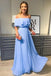 off the shoulder chiffon a line long prom dresses blue simple formal dress