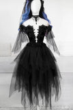 Off Shoulder Lace Applique Black Tulle Short Homecoming Graduation Dresses GM390