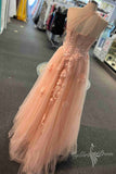 one shoulder lavender prom dresses with appliques tulle graduation dresses with split