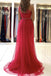 one shoulder mermaid tulle red lace long prom formal dress