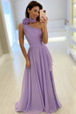 One Shoulder Purple Chiffon Long Prom Dress,  Simple A-line Formal Gown GP183