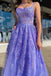 tulle long slit prom dresses with sequins lavender evening dresses