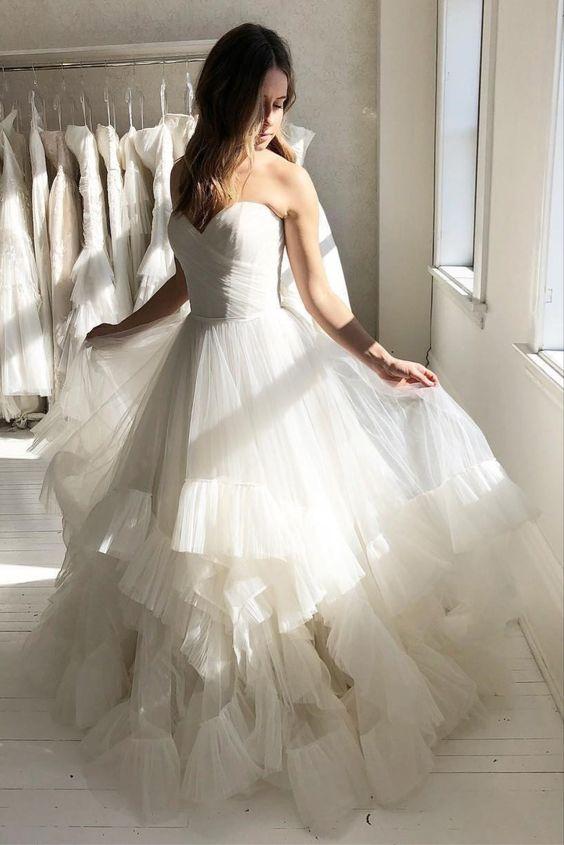 princess sweetheart ivoy long tulle simple wedding dress