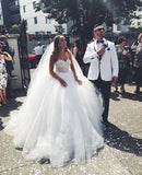 elegant sweetheart lace top white ball gown wedding dress