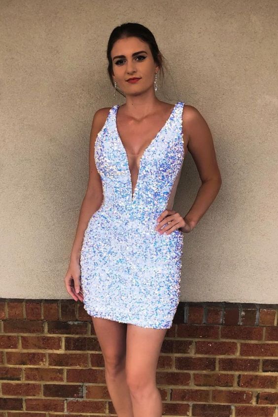 white sequins tight homecoming dress bodycon party dress
