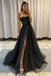 high split sparkly sweetheart long prom dresses shiny lace applique formal dresses