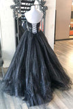 Sparkly Sweetheart Blue A-line Long Prom Dress, Princess Tulle Graduation Gown GP281