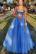 sparkly sweetheart blue a line long prom dress princess tulle graduation gown