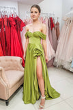 Green Off-the-shoulder High Slit Strapless Prom Dress, Elegant Formal Gown GP315