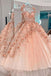 pink 3d flower see through tulle puffy ball gowns quinceanera dresses
