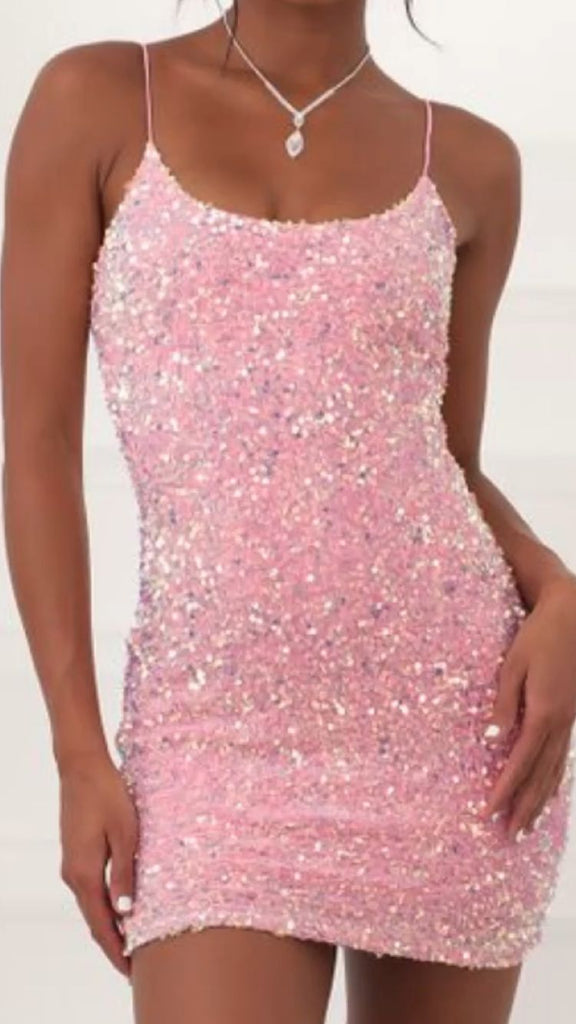 pink glitter bodycon sequin party dress sparkly homecoming dress