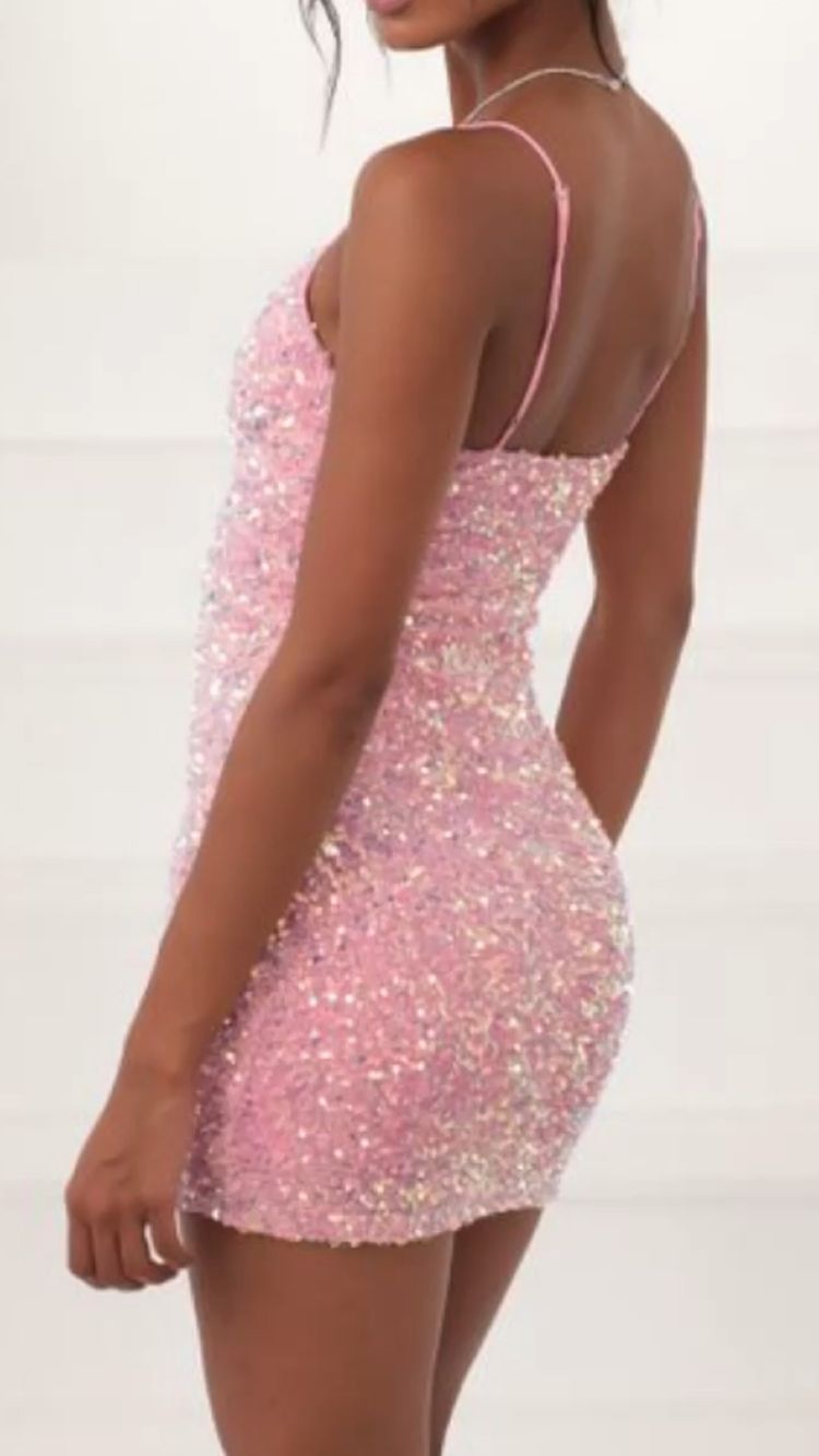 Pink Glitter Bodycon Sequin Party Dress, Sparkly Homecoming Dress GM501