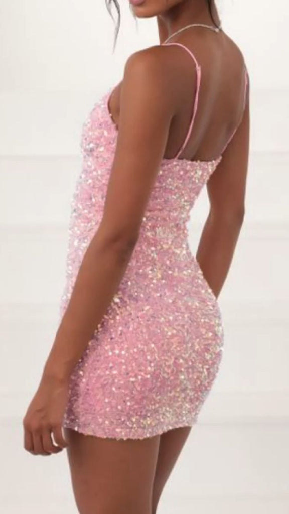 pink glitter bodycon sequin party dress sparkly homecoming dress