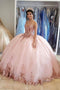 Pink Sweetheart Ball Gown Prom Dress With Appliques, Princess Pink Quinceanera Dresses GP420