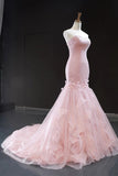 pink tulle princess strapless long prom dress with ruffles skirt 20081615