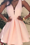 simple v neck pink short prom dress pink v neck homecoming dress